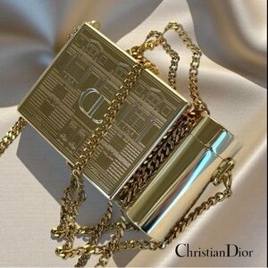 Authentic Christian Dior Gold Engraved Minaudière Chain Bag RARE